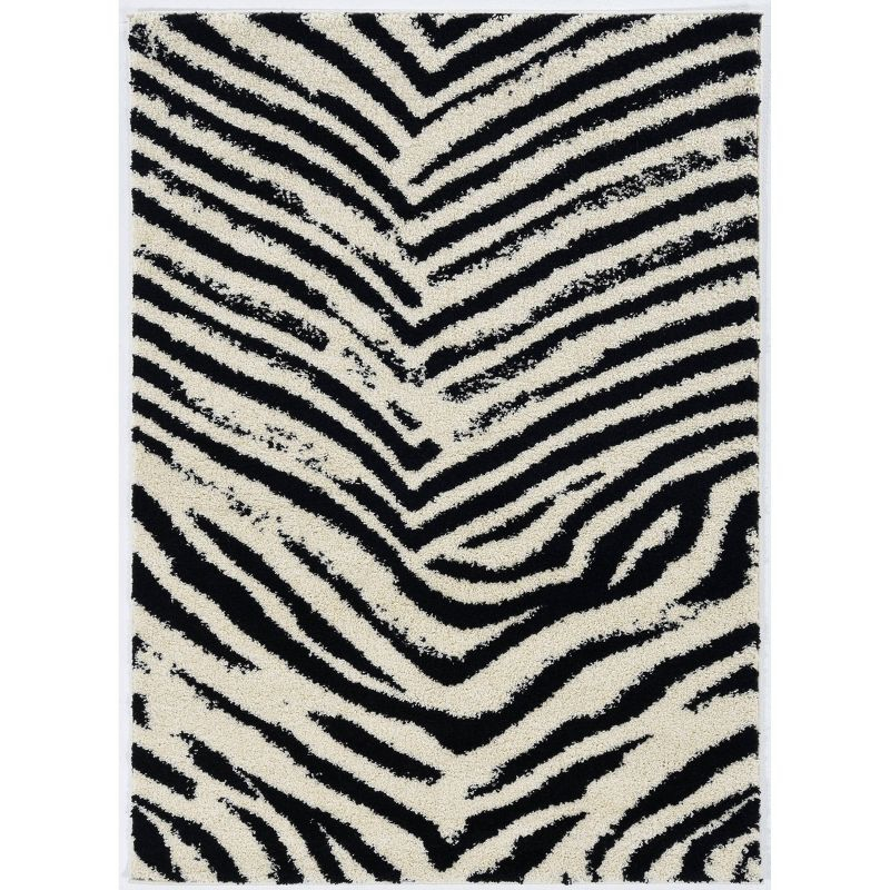 8'x10' Moroccan Shag Area Rug Sahara Ivory/Black - Linon: Geometric Farmhouse, Polypropylene, Indoor Use