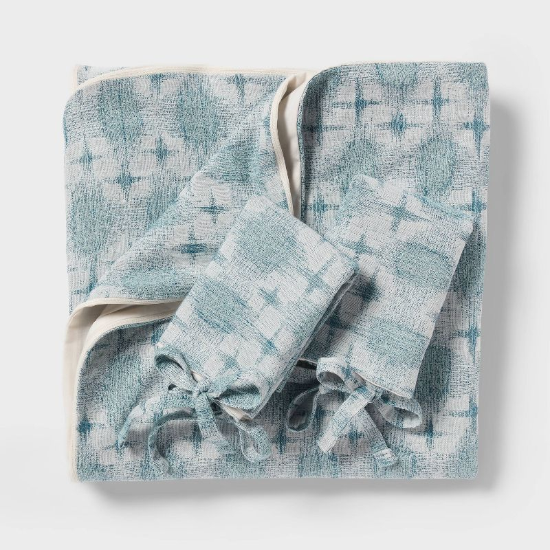 Full/Queen Yarn Dye Ikat Duvet Cover and Sham Set Ivory/Teal Blue/Light Teal Blue - Threshold™: Cotton Slub, Zipper Closure, OEKO-TEX Certified