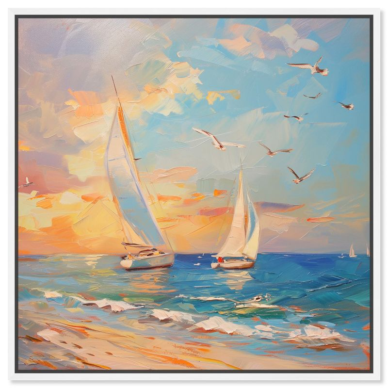 Art Remedy Art Remedy Sailboats In The Sunset Framed Sailing 1 Piece Canvas Wall Art 56057