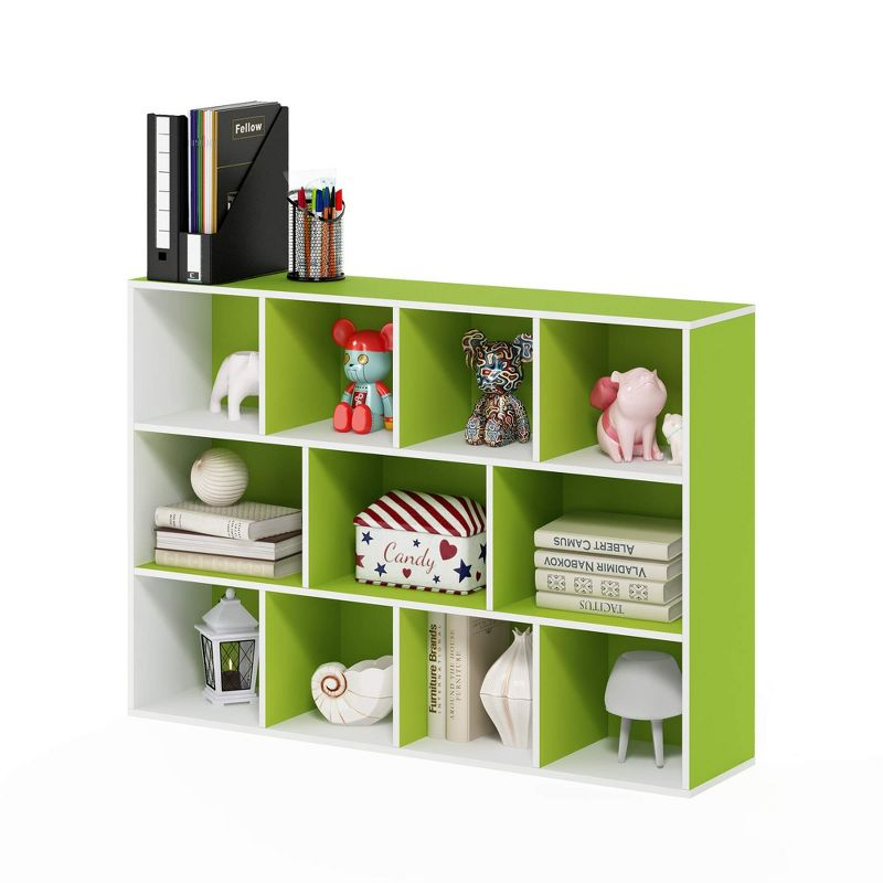 Furinno 3-tier Open Bookcase 11-Cube Floor Standing Storage Shelves Display Cabinet,Green