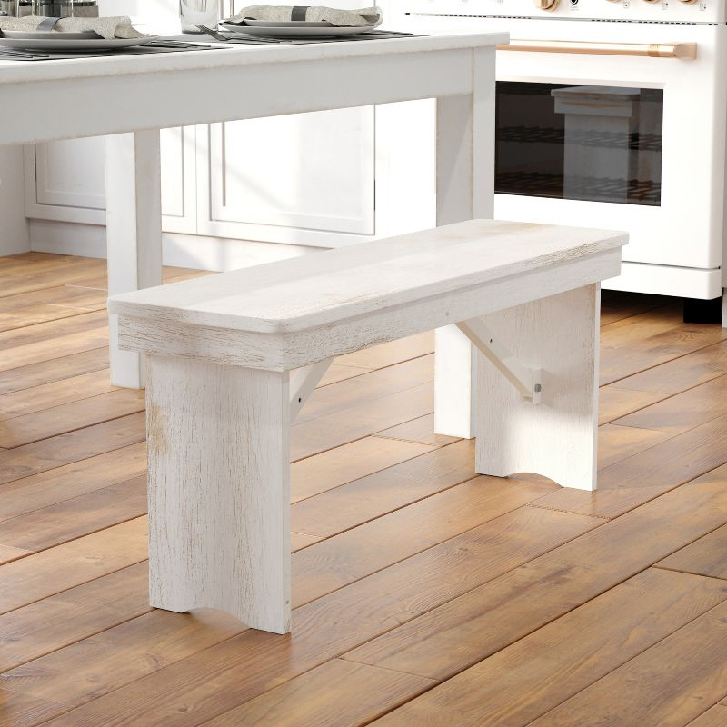 Flash Furniture HERCULES Series 40" x 12" Antique Rustic White Solid Pine Folding Farm Bench