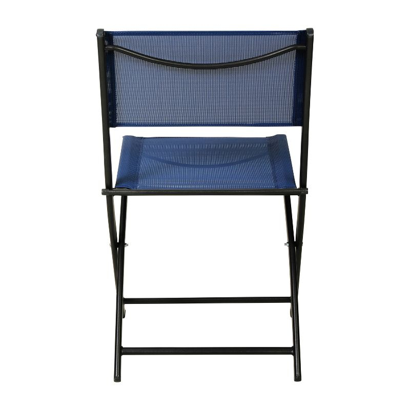 Emma and Oliver Set of 2 Folding Chairs for Indoor/Outdoor Use with Navy Flex Comfort Material and Black Steel Frames