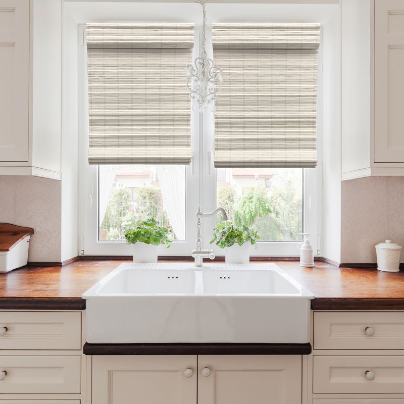 Radiance Brooklyn 36-in Cordless White Dristressed Bamboo Roman Shade