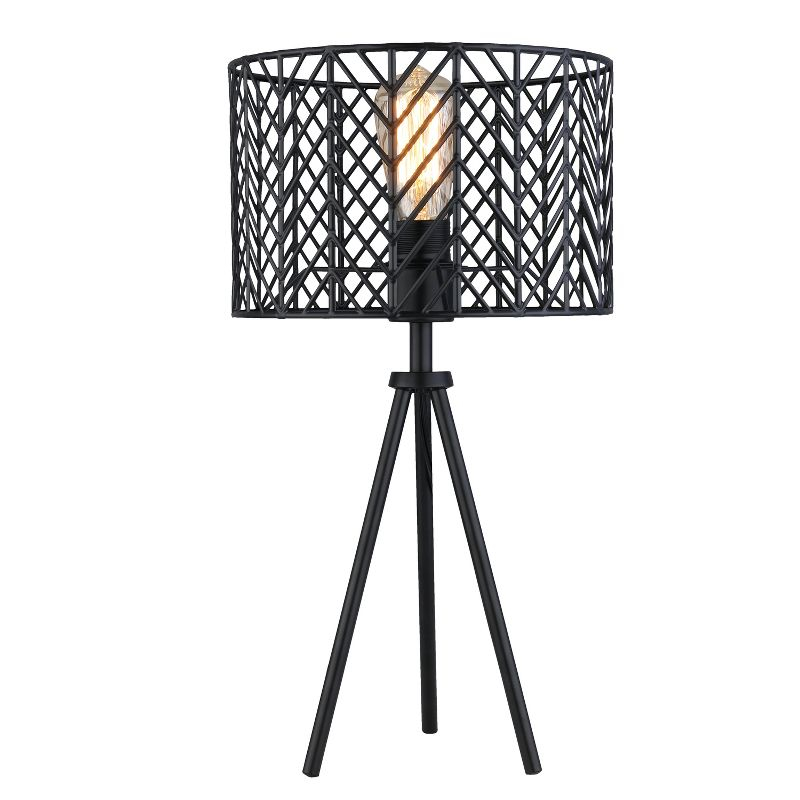 18.5" Ingrid Cage Shade Metal Tripod Table Lamp Black - River of Goods: Modern Accent for Living Room, Inline Switch