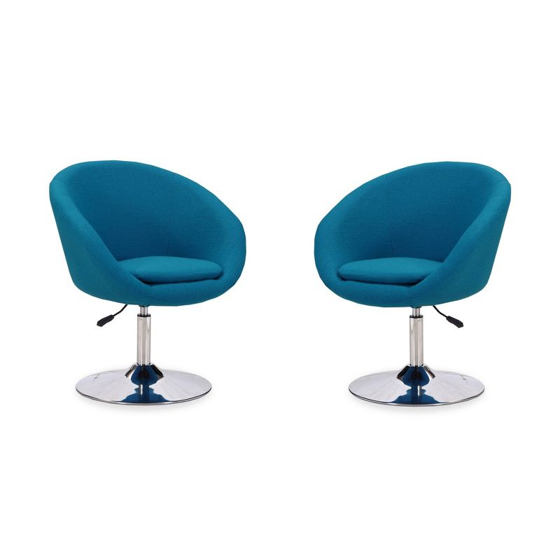 Manhattan Comfort Set of 2 Hopper Wool Blend Adjustable Height Chairs Blue: Swivel Armchairs for College Dorm
