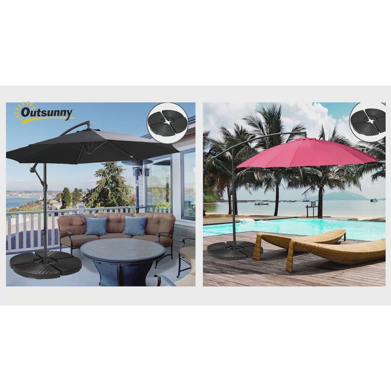 Outsunny 4-Piece 150lb Cantilever Patio Umbrella Base Weights for Offset Hanging Umbrella, Fasteners, Wicker-like HDPE Water or Sand Weights, Black