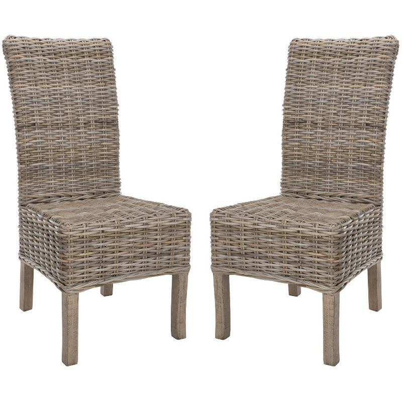 Quaker 19" H Rattan Side Chair (Set of 2) - FOX6521 - Natural Unfinished/Rustic Grey - Safavieh Couture