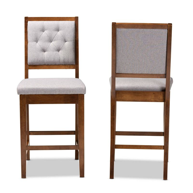 2pc Gideon Fabric Upholstered and Wood Counter Height Barstool Set Gray/Walnut Brown - Baxton Studio: Polyester, Fixed Height, Rectangle Shape