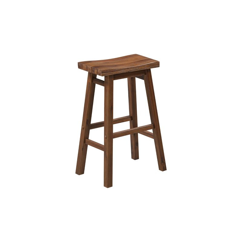 Set of 2 29" Wire-Brush Finish Backless Saddle Barstools Chestnut - Boraam: Solid Acacia, Footrests