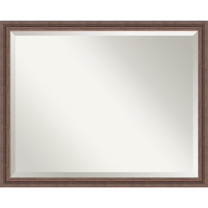 Amanti Art Distressed Rustic Brown Beveled Wood Bathroom Wall Mirror 24.5 x 30.5 in.