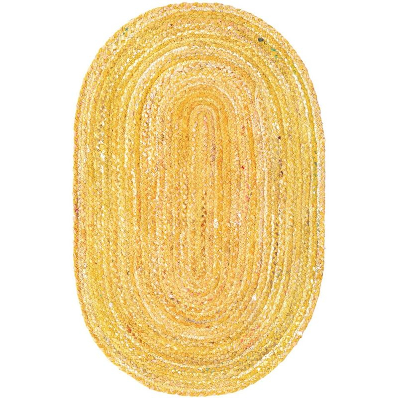 Unique Loom Braided Chindi Collection Area Rug - Layer (3' 3" x 5' 1" Oval Yellow Orange/Orange)