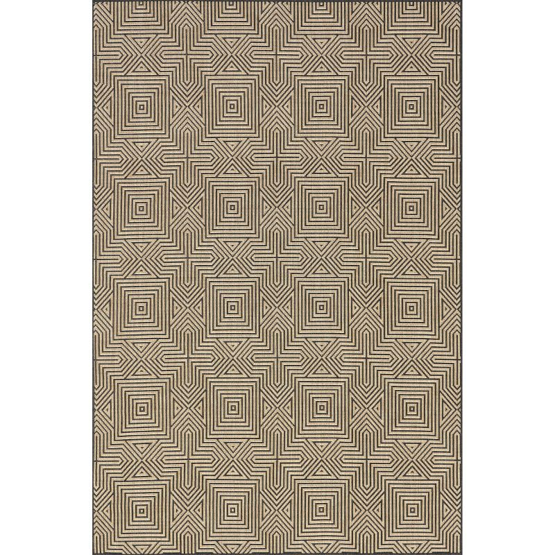 Nuloom Kelsey Geometric 7x9 Indoor/Outdoor Area Rug for Living Room Patio Deck Front Porch Kitchen, Charcoal/Brown