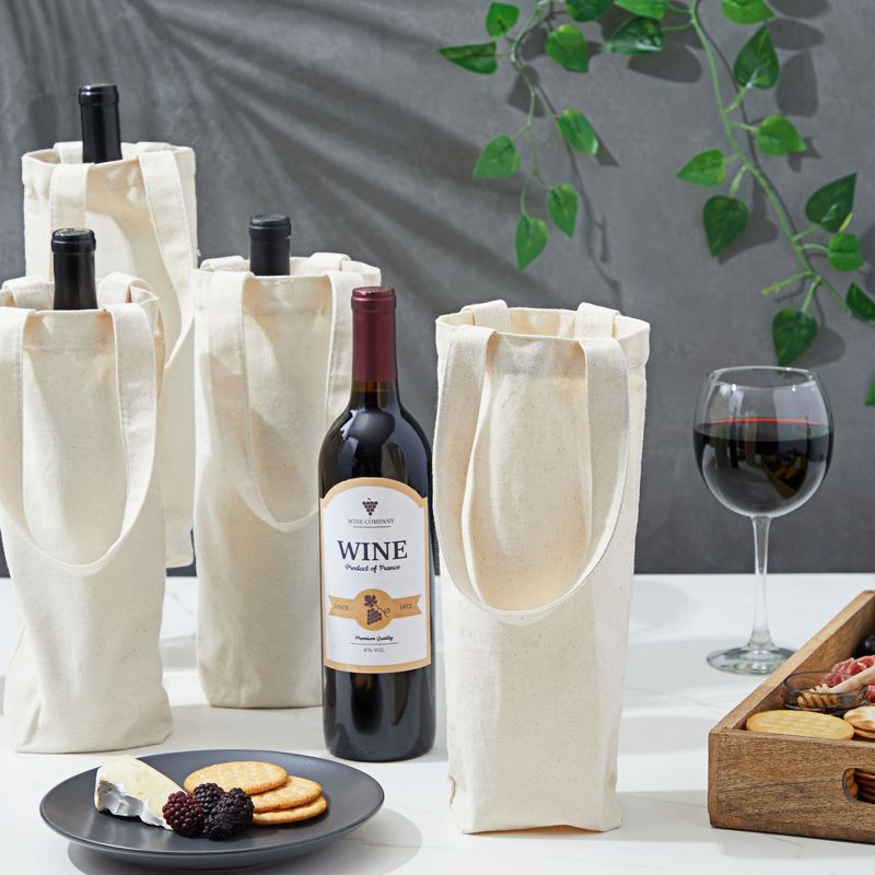 Blue Panda Canvas Wine Carrying Bags with Handles, Burlap Wine Bottle Gift Totes For Father's Day, Birthday Parties, Graduation, Bridal Shower, 6 Pack