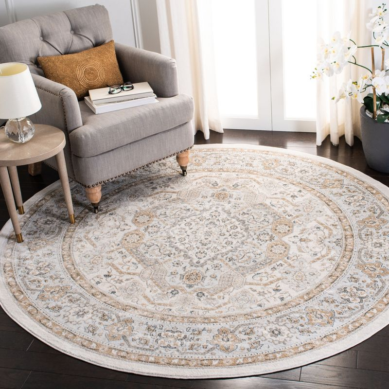 Isabella ISA916 Power Loomed Area Rug - Cream/Beige - 8' Round - Safavieh