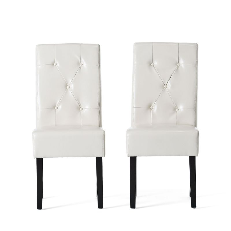 GDFStudio San Marcos Contemporary Tufted Dining Chairs (Set of 2), Ivory/Faux Leather