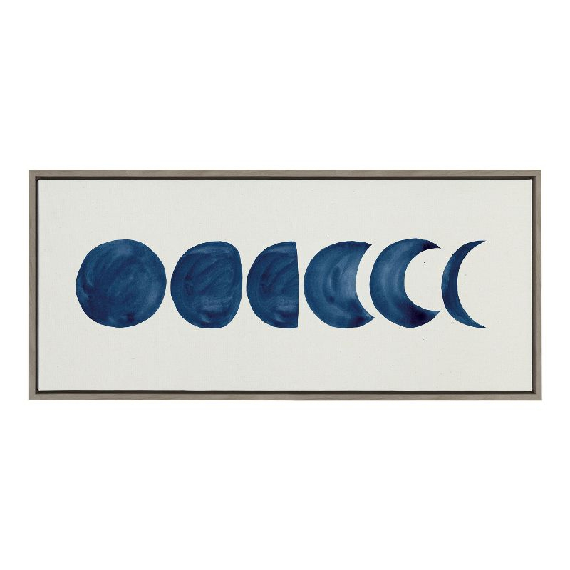 Kate and Laurel Sylvie Linear Moon Phases Framed Canvas by Teju Reval of SnazzyHues, 18x40, Gray