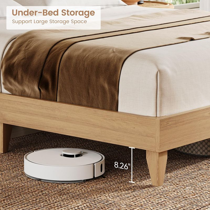 Garvee Rattan Full Size Bed Frame with Sliding Door Shelf Headboard, Bohemian Rattan Bed Frame with Shelves, Wood Foundation, No Box Spring Needed