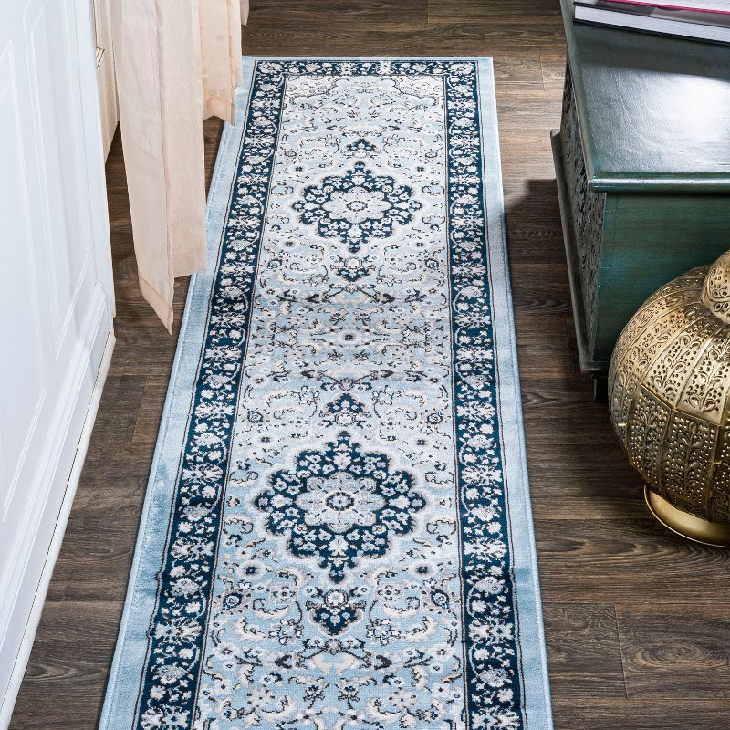 2'x 8' Palmette Modern Persian Floral Runner Rug, Blue/Navy - JONATHAN Y