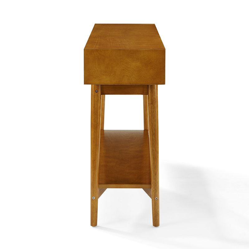 Crosley Landon Console Table Acorn: Mid-Century Modern Design, Hardwood with Open Shelf & Drawer