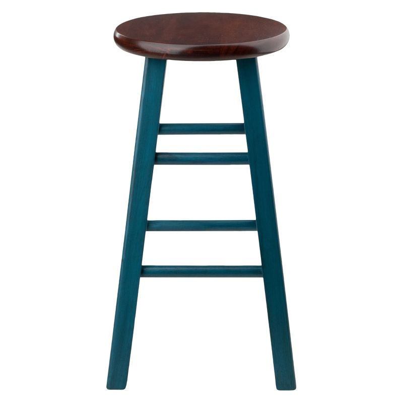 24" Ivy Counter Height Barstool Teal Blue/Brown - Winsome: Round Wooden, No Assembly Required