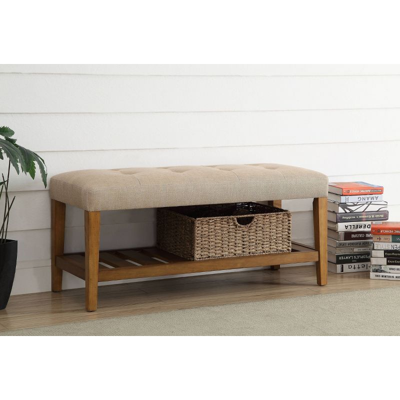 Acme Furniture Charla Ottomans and Benches Beige Fabric/Oak Finish