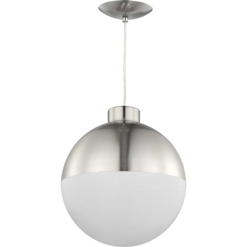 Progress Lighting, Globe Collection, 1-Light Pendant, Black Finish, Opal Glass Shade