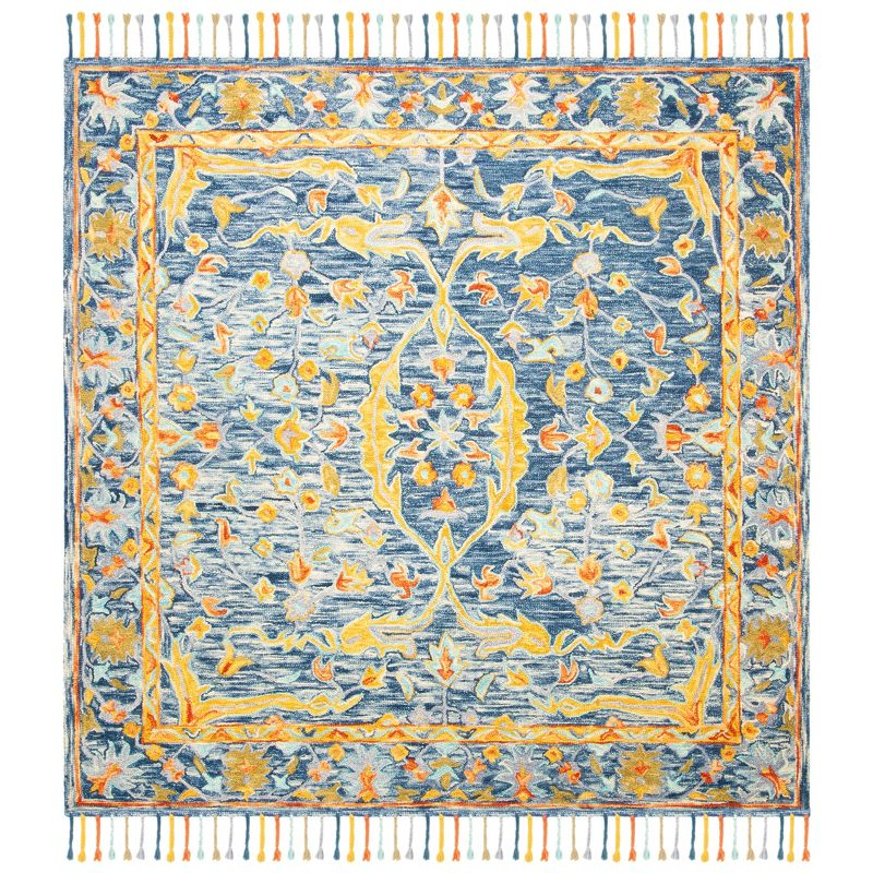 Aspen APN116 Hand Tufted Area Rug - Blue/Rust - 7' X 7' Square - Safavieh.