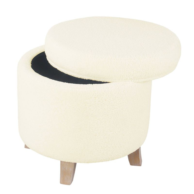 Cole Classics Round Storage Ottoman Flared Wood Leg Faux Sheepskin Cream - HomePop