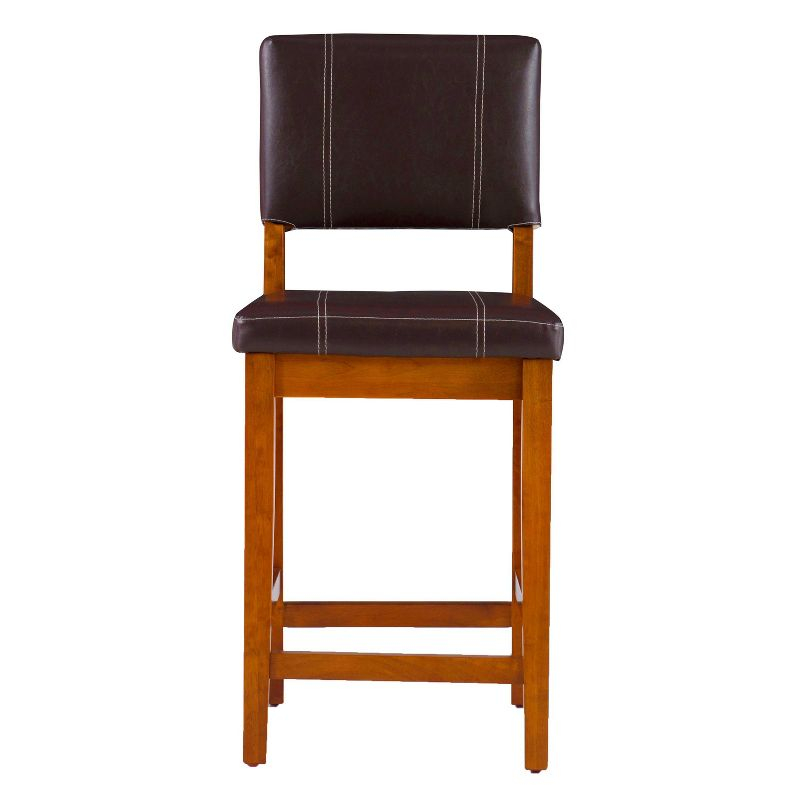 Linon 24" Milano Padded Back and Seat Faux Leather Counter Height Barstool Brown: Rubberwood Legs, Upholstered, 275lb Capacity