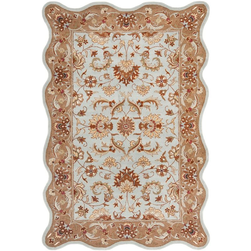 Heritage HG822 Hand Tufted Area Rug - Blue/Beige - 6'x9' Scalloped Edge - Safavieh.