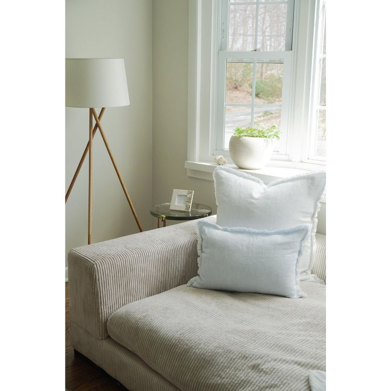 Sky Blue Pinstripe Fringe Linen Pillow 26x26 Pillow Cover Only