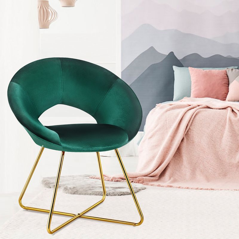 Costway Modern Velvet Accent Chair Upholstered Vanity Chair w/Golden Metal Leg Dark Green