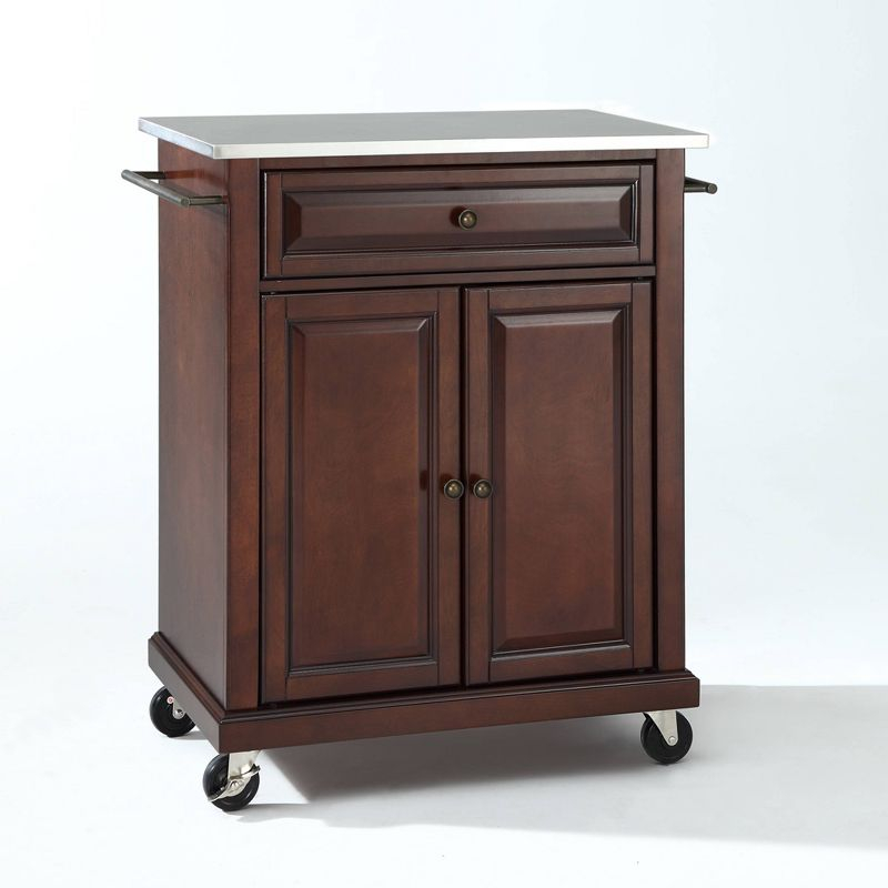 Compact Stainless Steel Top Kitchen Cart Mahogany - Crosley: Mobile Island with Storage & Towel Bars
