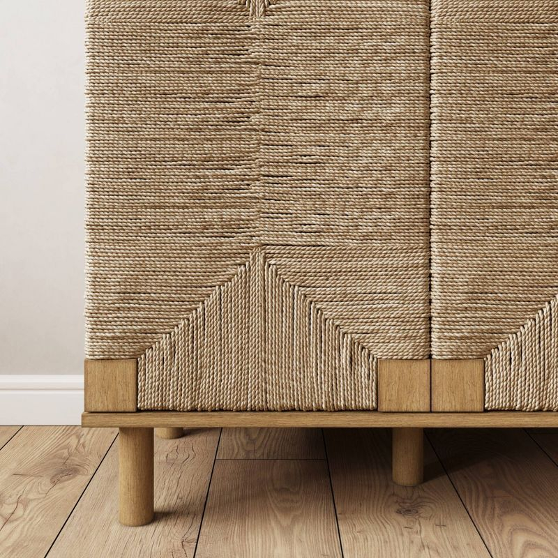 Beacon Wood and Seagrass 2 Door Storage Cabinet Brushed Light Brown/Seagrass - Nathan James: UPC 842196004017, Adjustable Interior Shelf