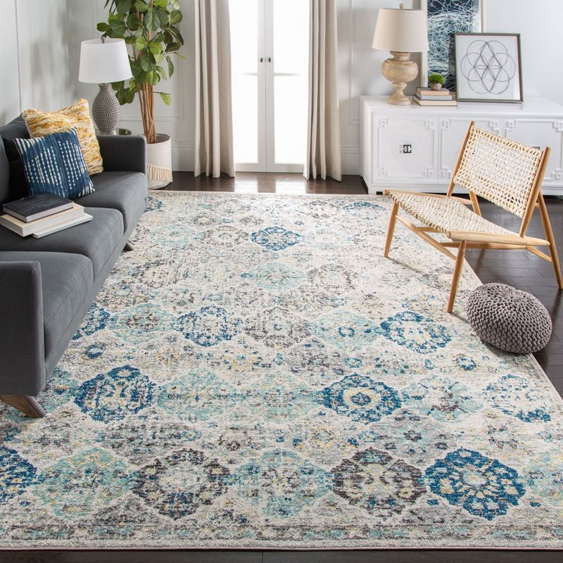 Madison MAD611 Power Loomed Indoor Area Rug - Ivory/Aqua - 9'x9' - Safavieh