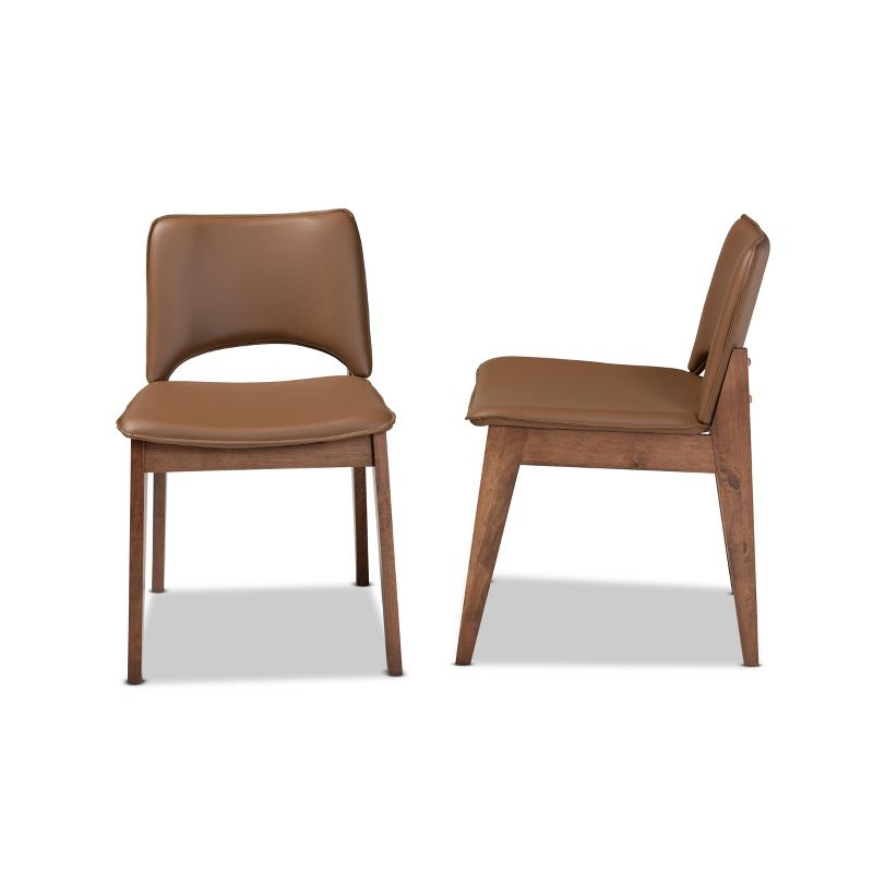 2pc Afton Faux Leather & Wood Dining Chair Set - Baxton Studio: Mid-Century Style, Retro Touch