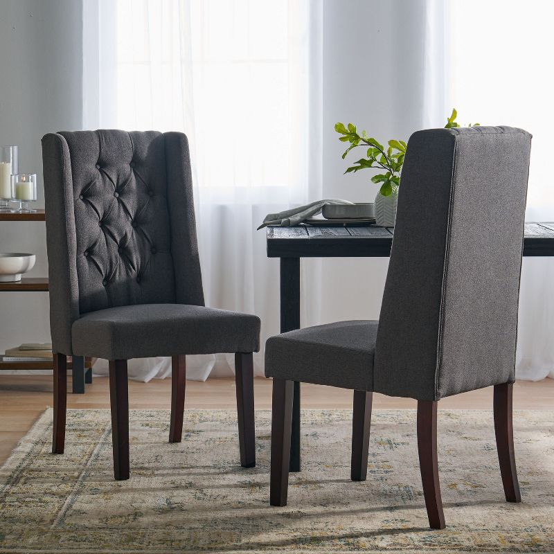 NicBex 2pc Dining Chair with Tufted Button Backrest Modern Upholstered Dining Room Side Chair with Wood Legs,Dark Gray
