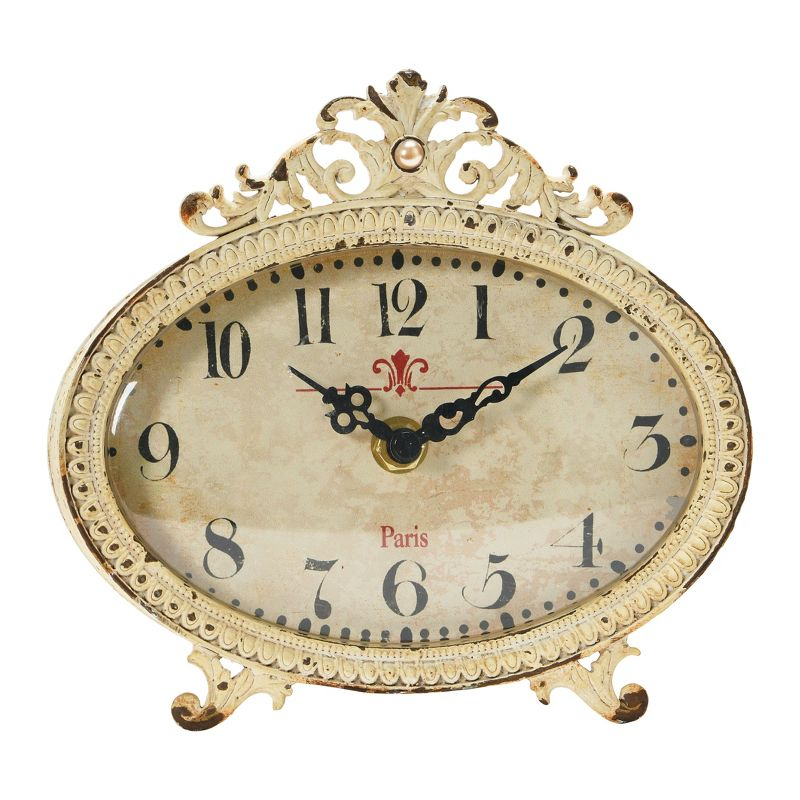 Storied HomeDistressed Pewter Mantel Clock, Cream