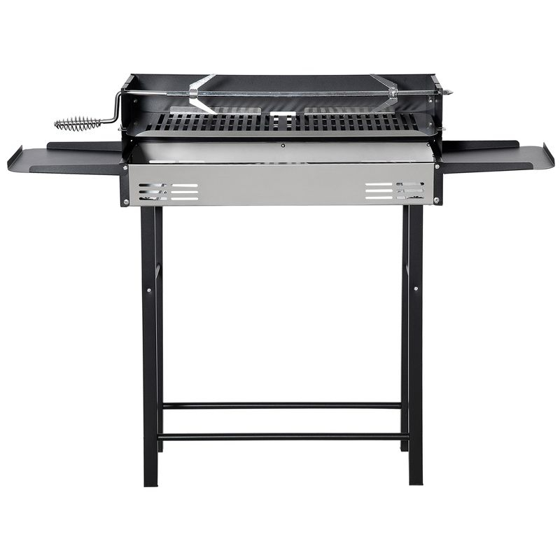 Outsunny BBQ Rotisserie Grill Roaster for Chicken or Turkey with 3-Level Grill Grate, Foldable Storage Shelves, and Wind Deflector, Stainless Steel