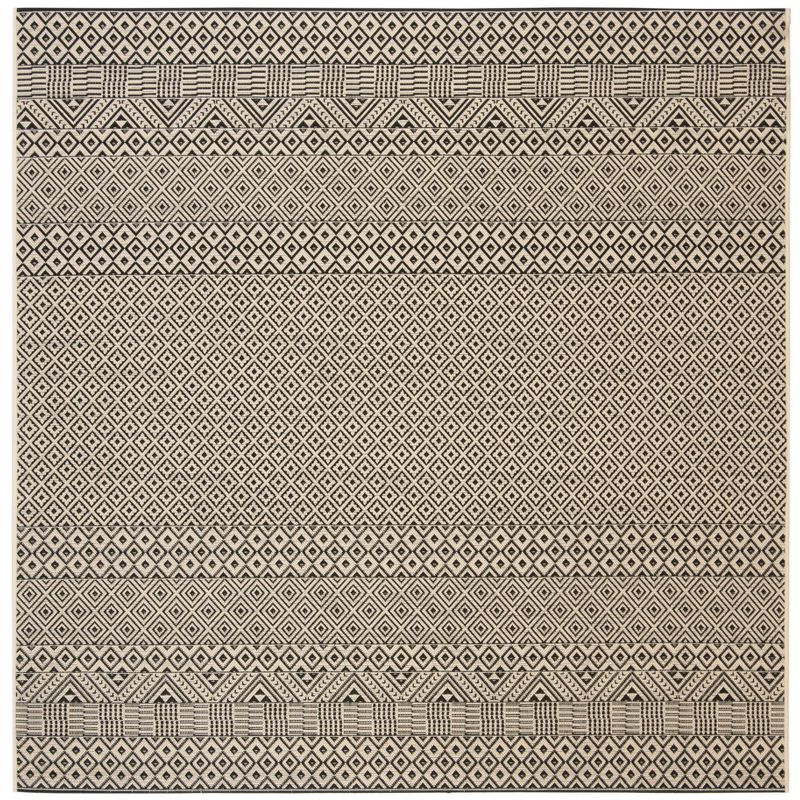 Courtyard CY6235 Power Loomed Indoor and Outdoor Area Rug - Beige/Black - 6'7"x6'7" - Safavieh