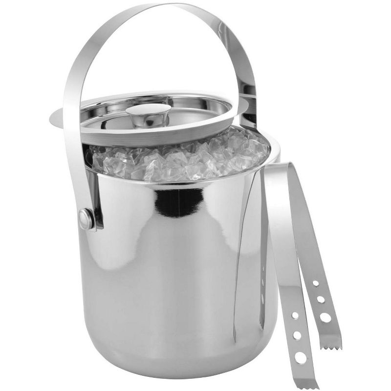 Sol Living 3 Qt. Double Wall Stainless Steel Ice Bucket Includes Tongs and Lid - Plain & Shiny