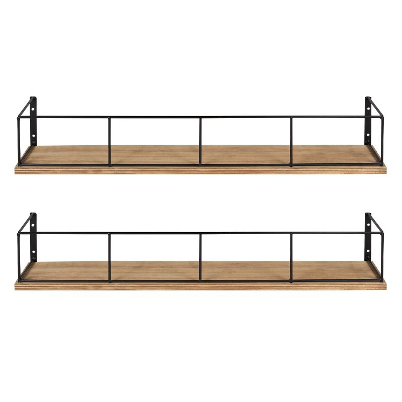 24" x 4" 2pc Decorative Wall Shelf Set Brown/Black - Uniek: Kate & Laurel No Assembly, Wood & Metal