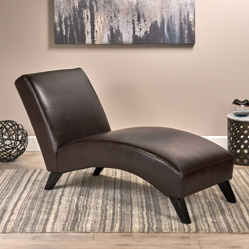 Finlay Leather Chaise Lounge Brown - Christopher Knight Home: Curved Comfort for Living Room