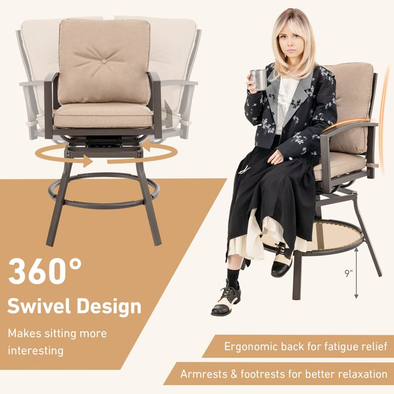 Tangkula Set of 3 Swivel Bar Height Bistro Set Cushioned Table Stools Furniture Patio Outdoor