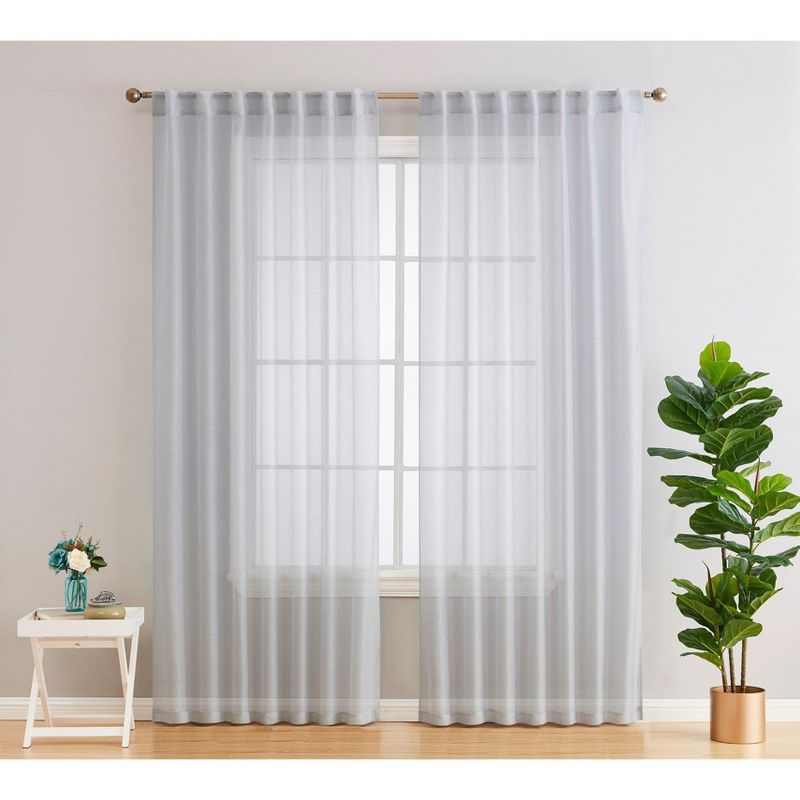 HLC.ME Lauren Semi Sheer Light Filtering Transparent Pocket Top & Back Tab Lightweight Window Curtain Panels, Set of 2 - Silver, 54 W x 84 L