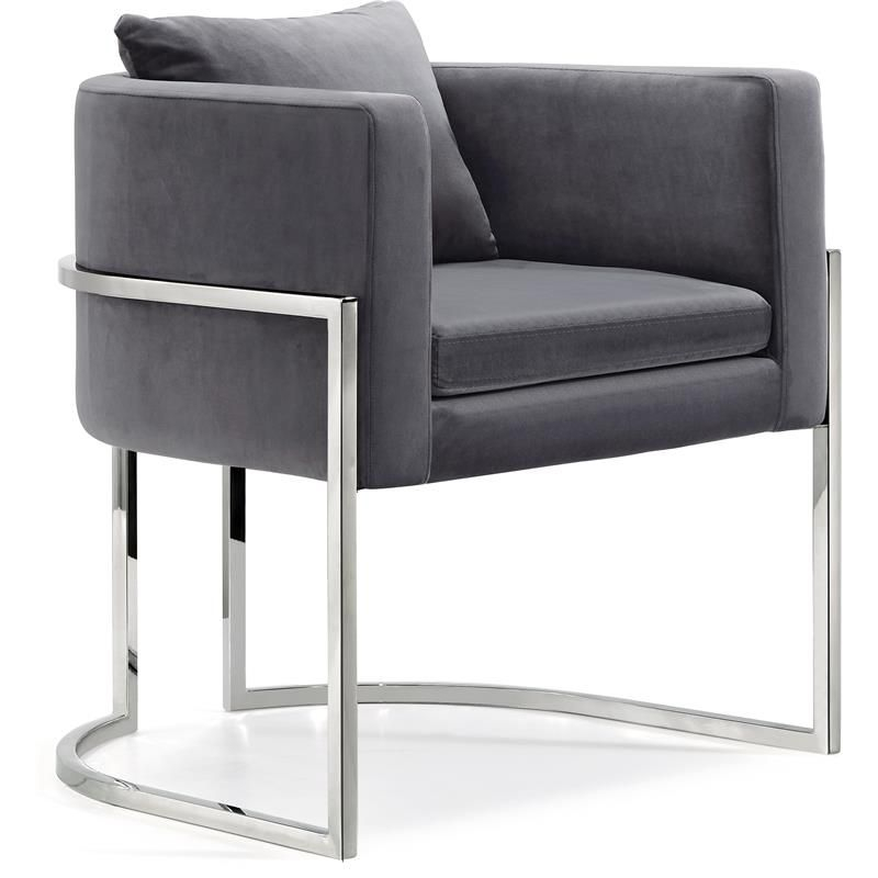 Pippa 18.5"H Velvet Accent Chair in Gray and Chrome-Meridian Furniture