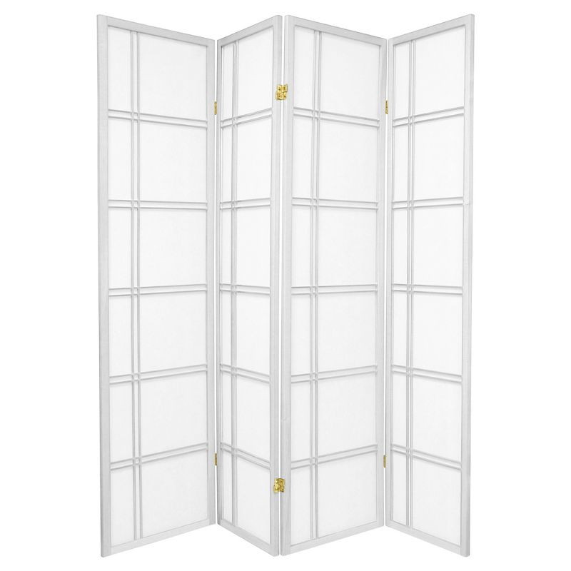 6 ft. Tall Double Cross Shoji Screen - White (4 Panels): Hardwood Frame, Metal Hinges, Lightweight