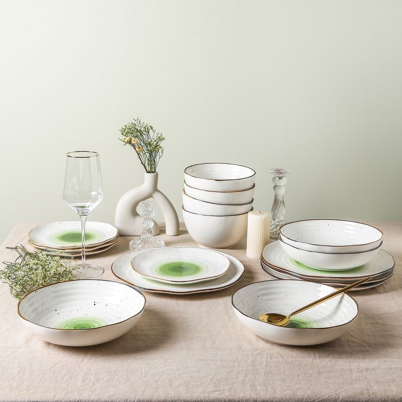 Christian Siriano Luma 32-Piece Dinnerware Set Porcelain, Service for 8, Green