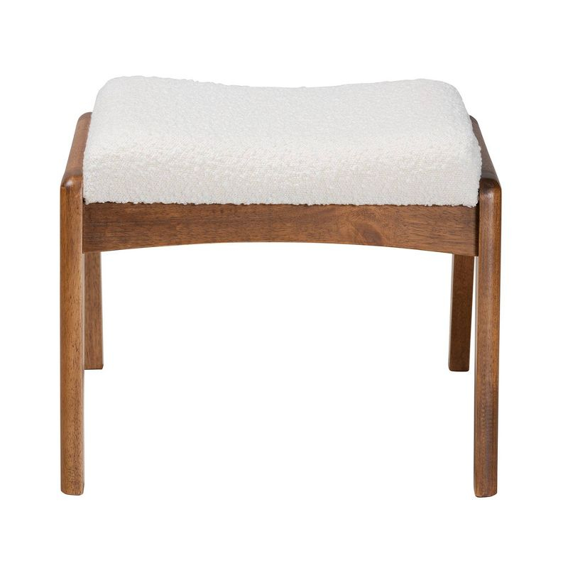 Roxy Boucle Upholstered and Wood Ottoman Footstool Off White/Walnut Brown - Baxton Studio: Mid-Century, Foam Padded, Retro Style