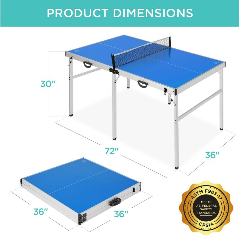Best Choice Products 6x3ft Portable Ping Pong Table Game Set, Folding Table Tennis w/ 2 Paddles, Balls - Blue
